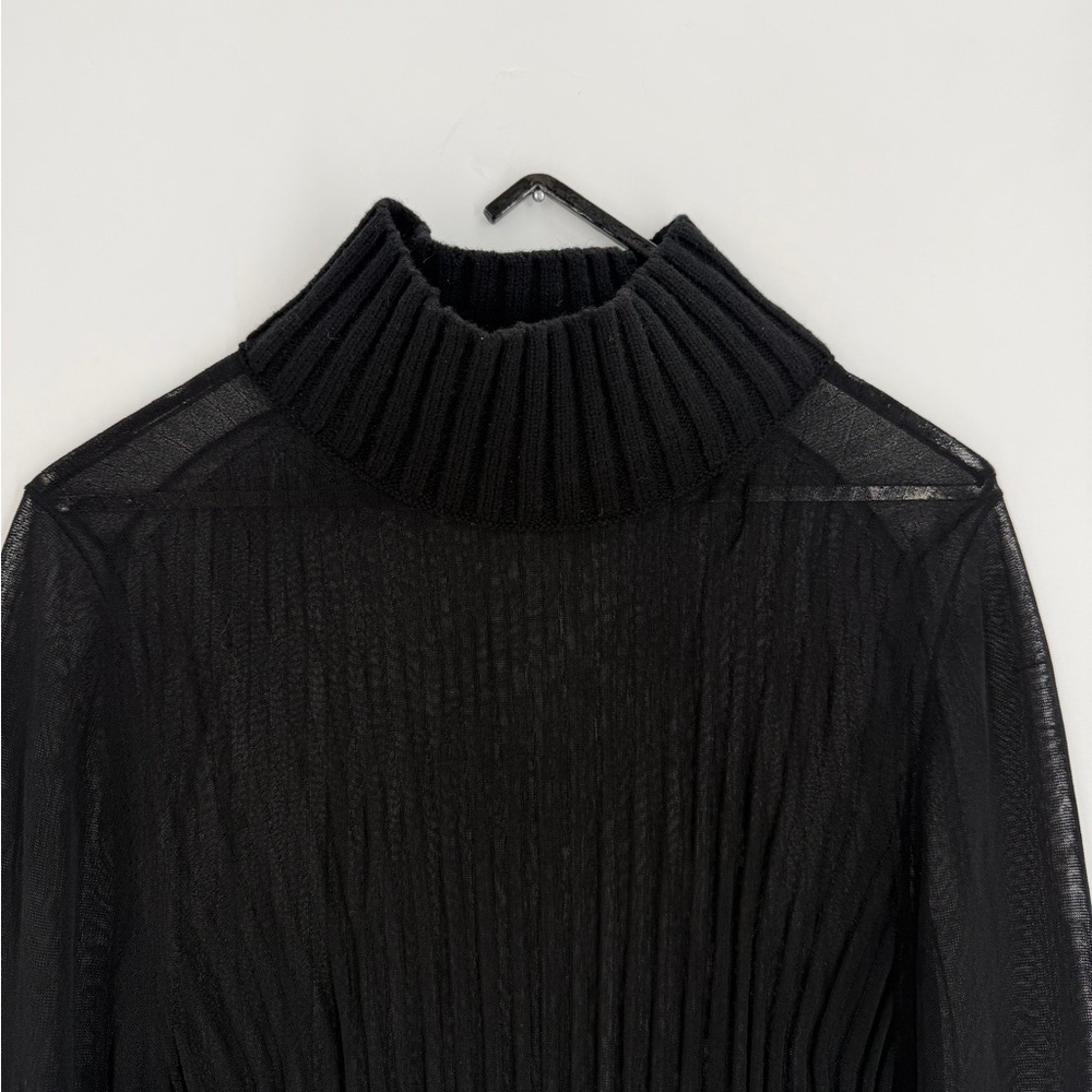 Cos Ribbed Chunky Knit Collar Cuff Sheer Turtleneck Black Long Sleeve Top